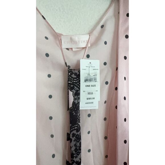 Christine Lingerie Polka-Dot Lace-Trim Silk Robe One size - Picture 3 of 6